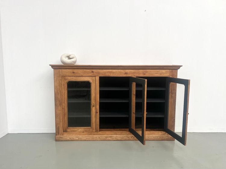 Large old display case in solid pine