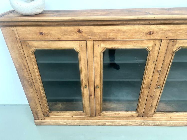 Large old display case in solid pine