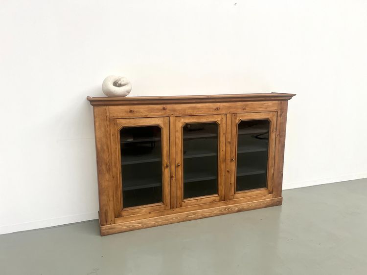 Large old display case in solid pine