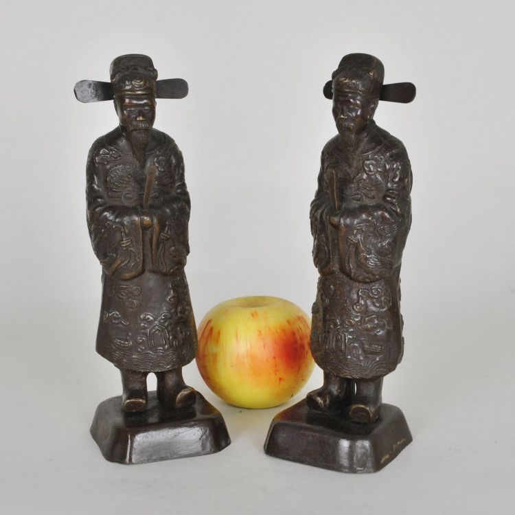 2 Annamite Mandarins in Bronze, Vietnam, Early 20th Century