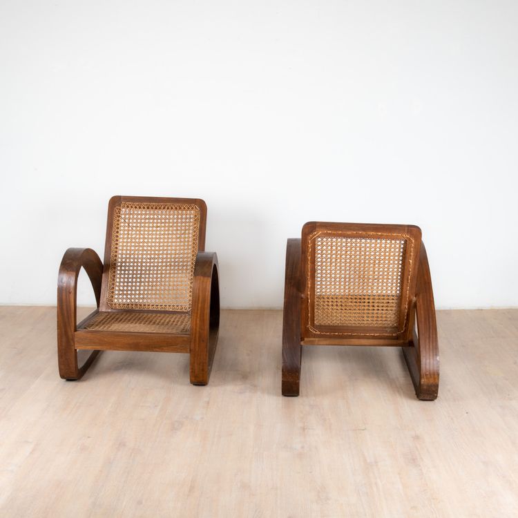 Art Deco Tropical Teak Armchairs, 1960s, Set of 2