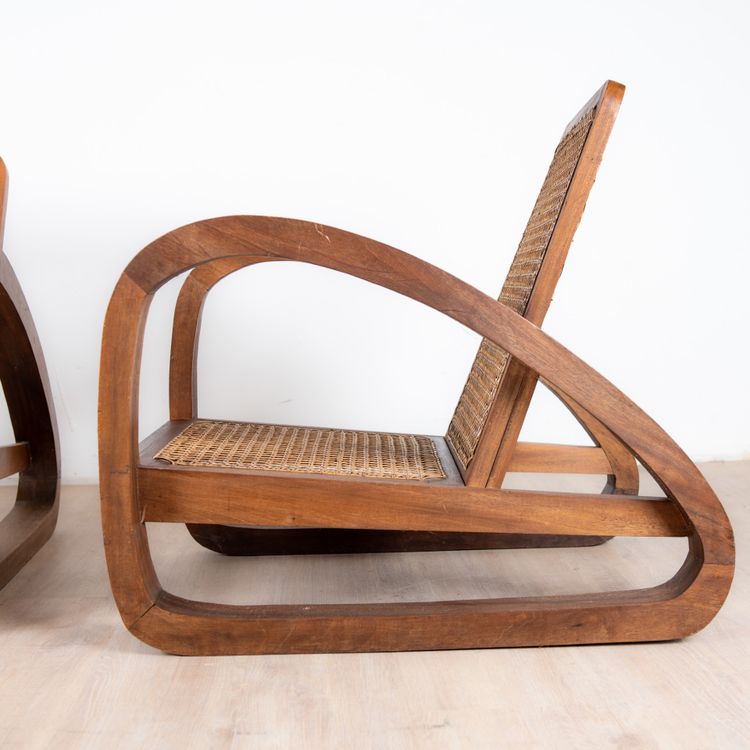 Art Deco Tropical Teak Armchairs, 1960s, Set of 2