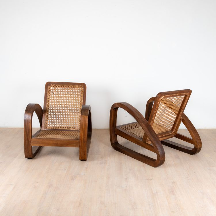 Art Deco Tropical Teak Armchairs, 1960s, Set of 2