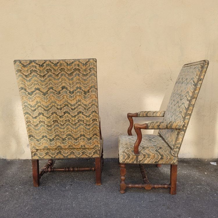 2 Louis XIII Period Armchairs with Tapestry