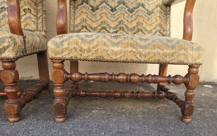 2 Louis XIII Period Armchairs with Tapestry