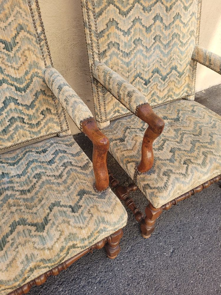 2 Louis XIII Period Armchairs with Tapestry