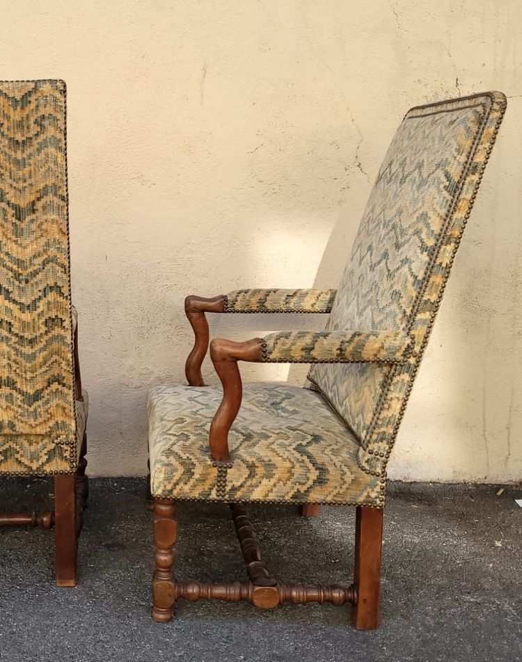 2 Louis XIII Period Armchairs with Tapestry