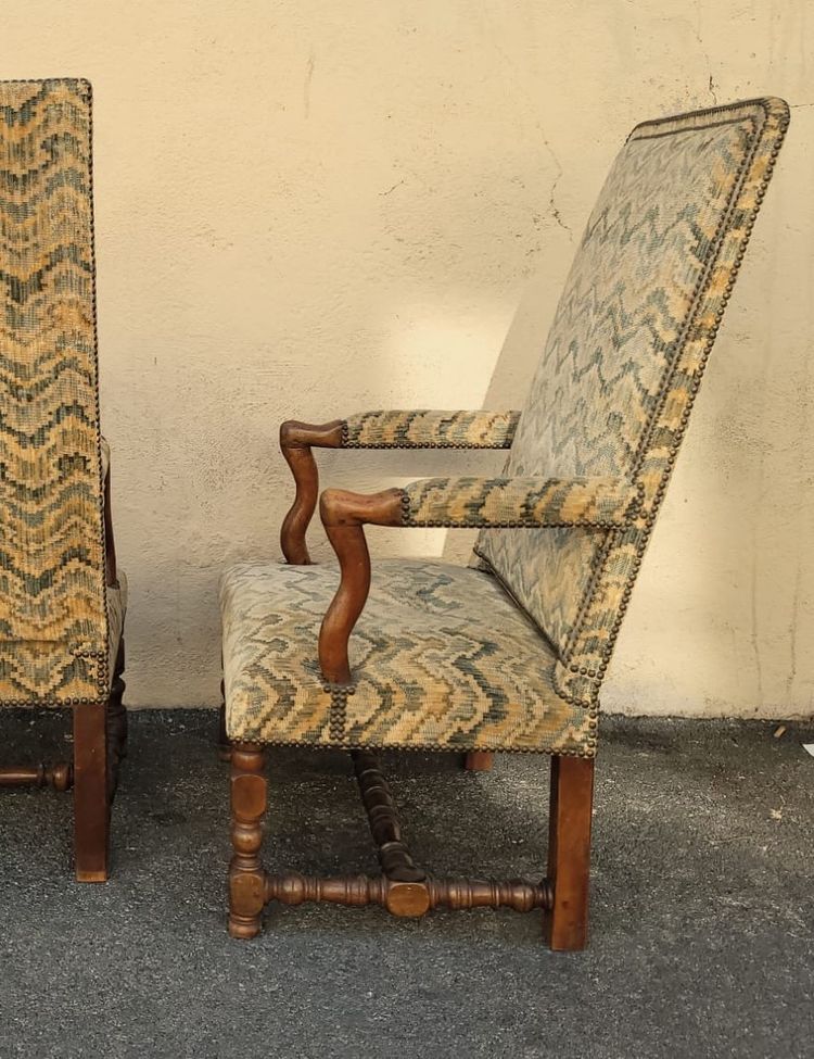 2 Louis XIII Period Armchairs with Tapestry