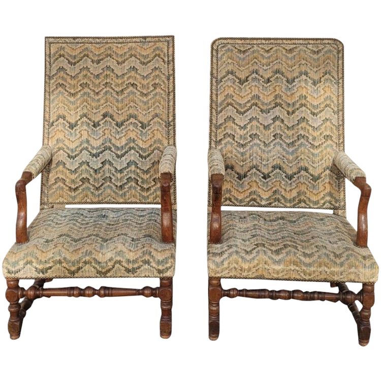 2 Louis XIII Period Armchairs with Tapestry