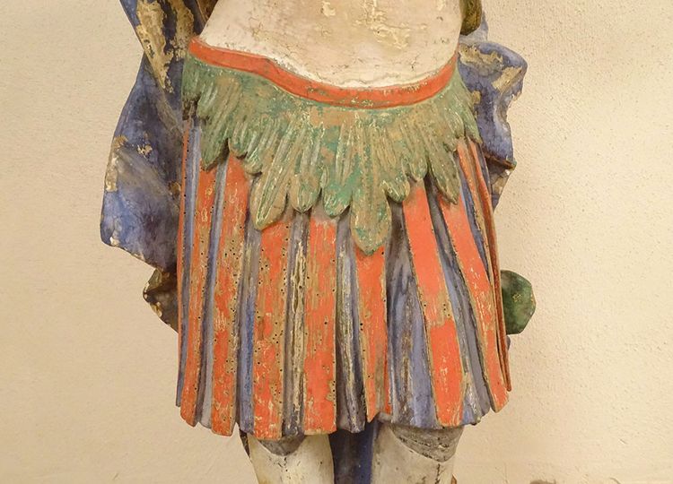 Large Religious Statue Saint Florian Soldier Polychrome Carved Wood 17th Century