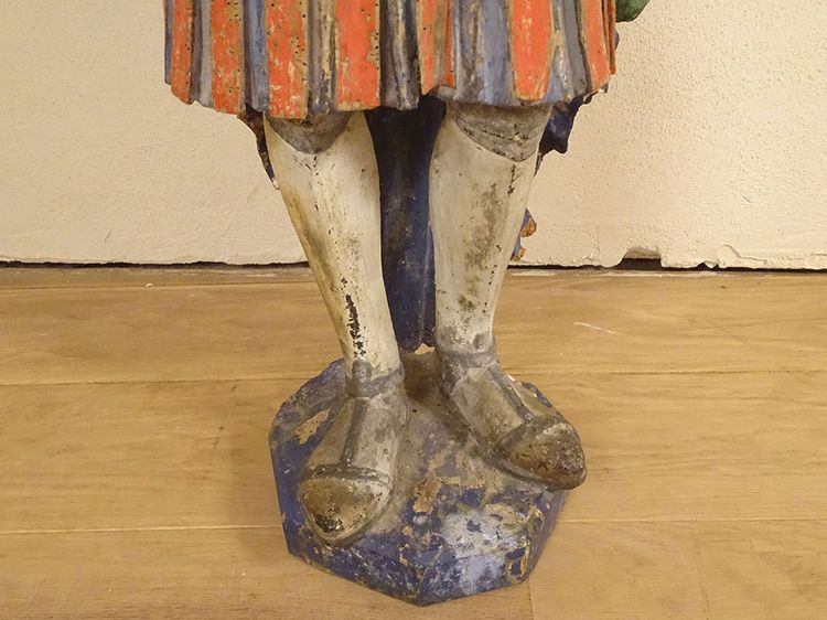 Large Religious Statue Saint Florian Soldier Polychrome Carved Wood 17th Century