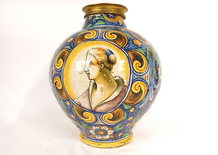 Large Majolica Vase Portraits Soldier Maestro Domenico Venice Italy XVIth