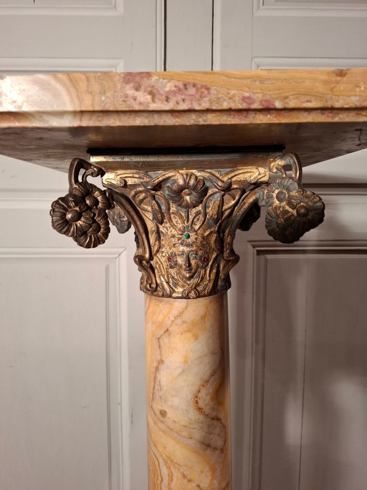 Art Nouveau marble and bronze column.