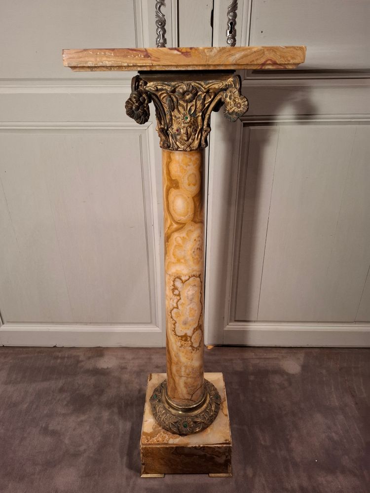 Art Nouveau marble and bronze column.