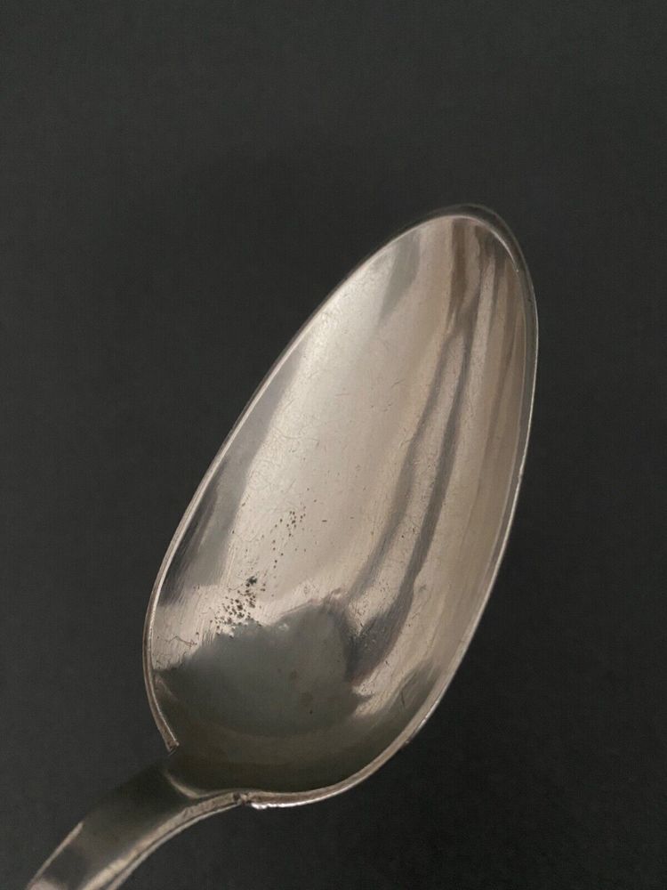 18th century stew spoon with single-flat monogram