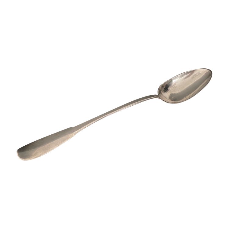 18th century stew spoon with single-flat monogram