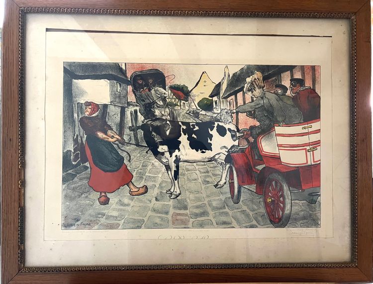 Lucien FAURE (1828-1904) - Original lithograph signed and dedicated - "La Vache" (The Cow)