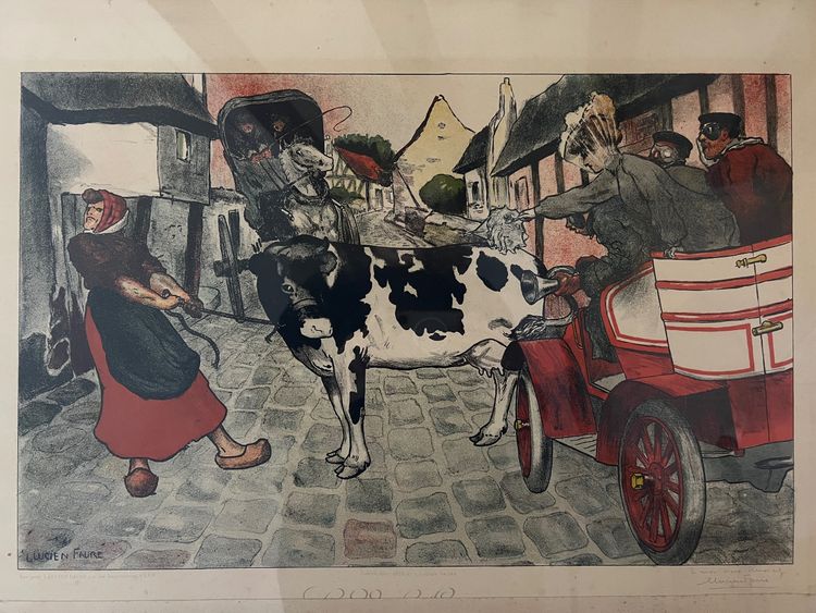 Lucien FAURE (1828-1904) - Original lithograph signed and dedicated - "La Vache" (The Cow)