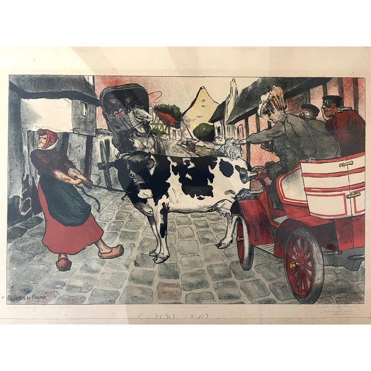 Lucien FAURE (1828-1904) - Original lithograph signed and dedicated - "La Vache" (The Cow)