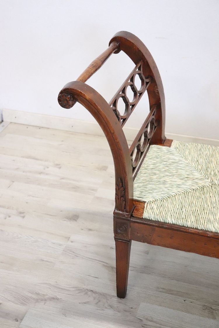 Antique Walnut Bench with Straw Seat, 18th century