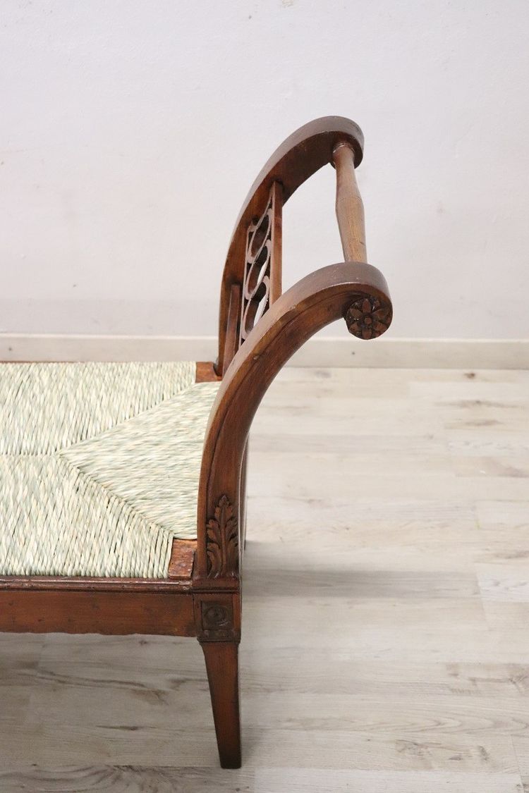 Antique Walnut Bench with Straw Seat, 18th century