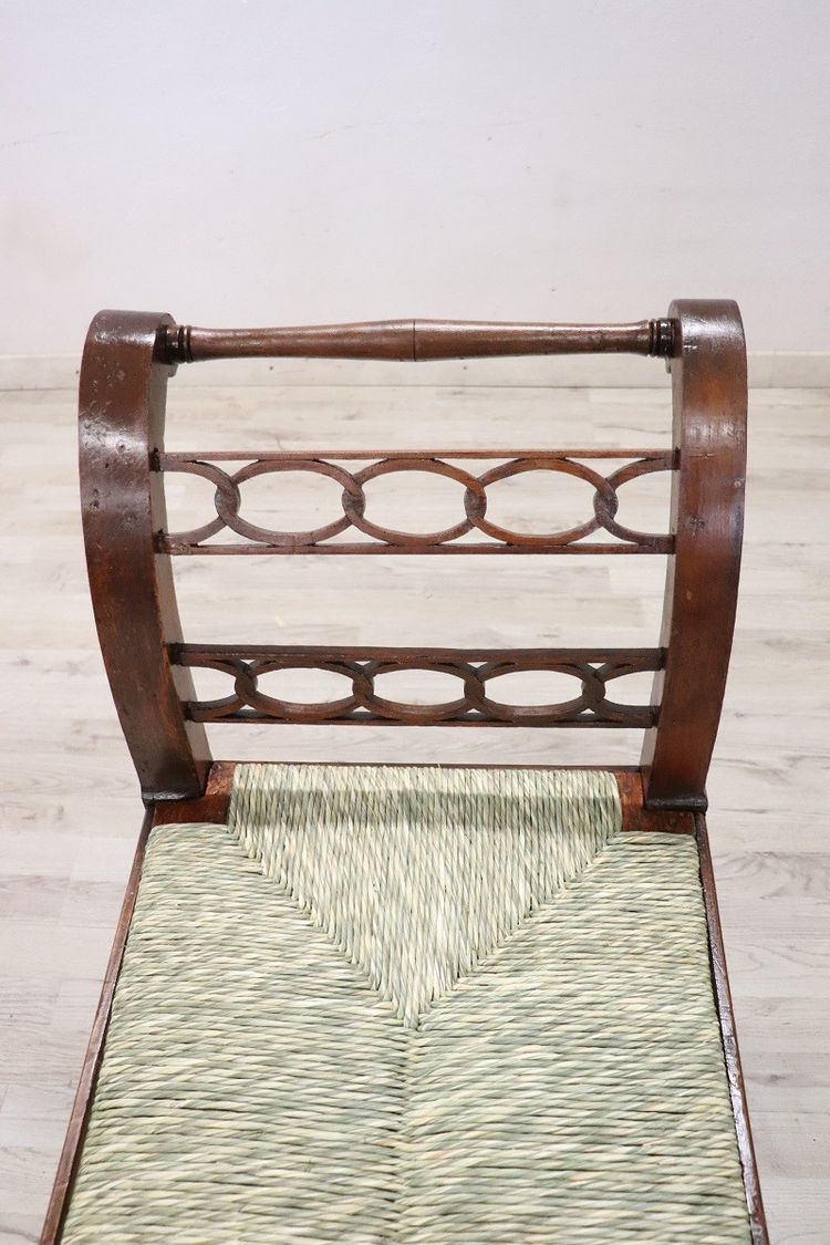 Antique Walnut Bench with Straw Seat, 18th century