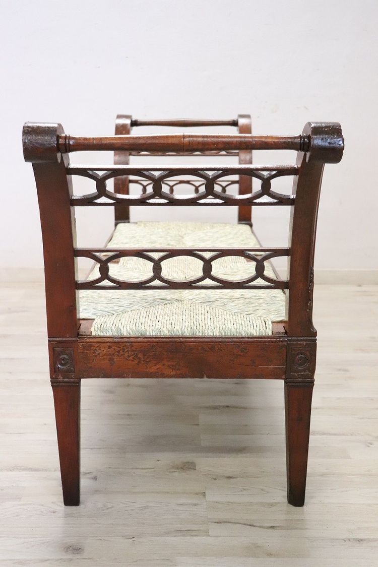 Antique Walnut Bench with Straw Seat, 18th century