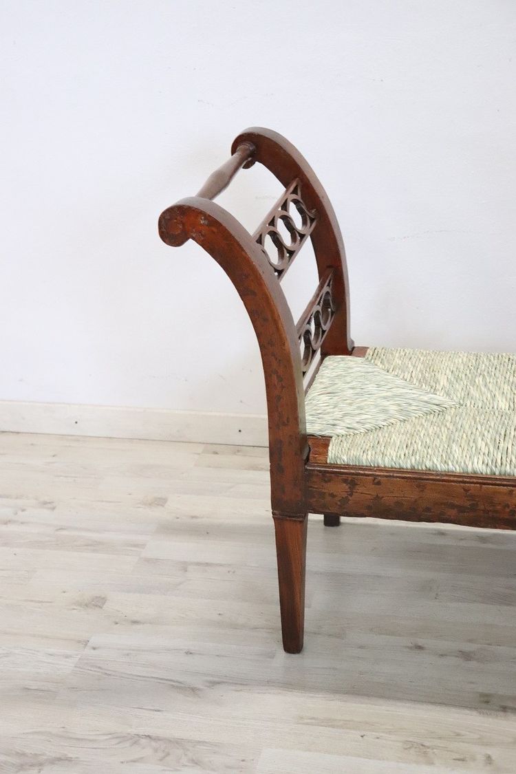 Antique Walnut Bench with Straw Seat, 18th century