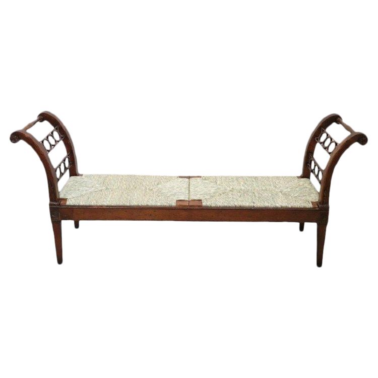 Antique Walnut Bench with Straw Seat, 18th century