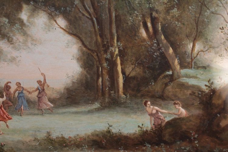 Gouache 'La danse des nymphes' after Camille Corot 19th century period