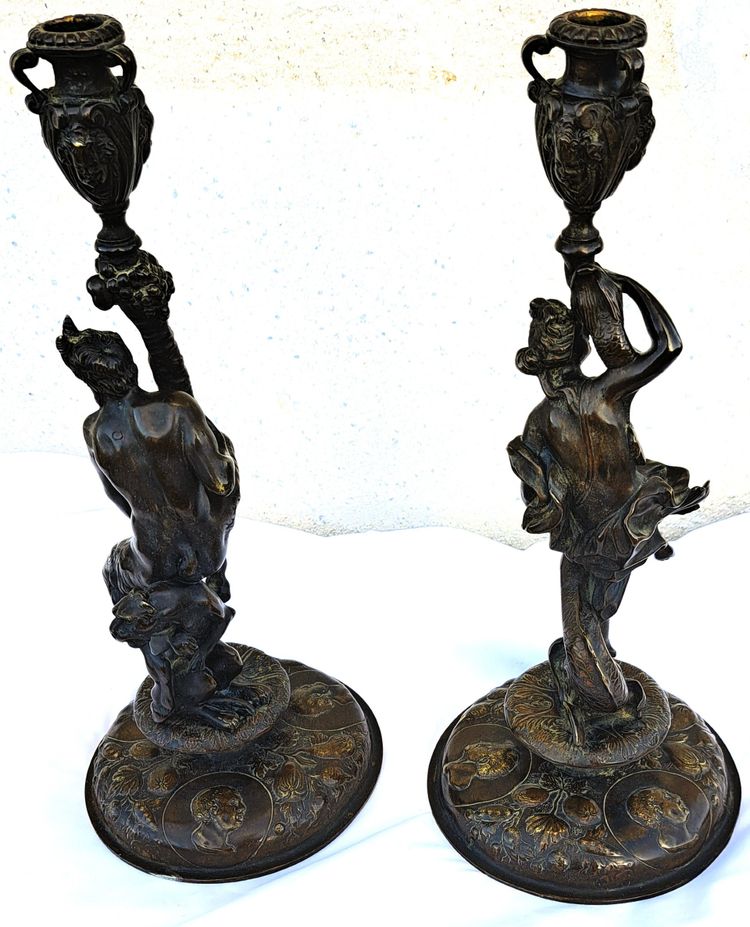 Pair of sculpture-forming torches in patinated bronze 19th century circa 1850 after C. Van Clève