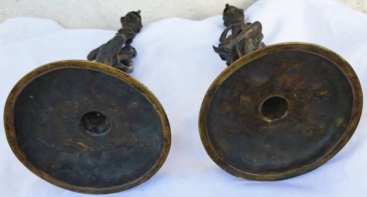 Pair of sculpture-forming torches in patinated bronze 19th century circa 1850 after C. Van Clève