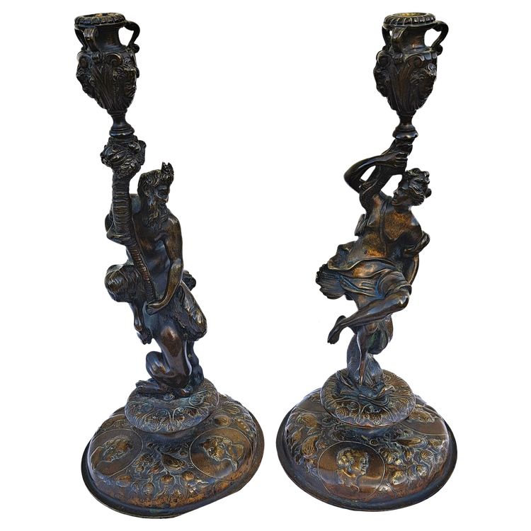 Pair of sculpture-forming torches in patinated bronze 19th century circa 1850 after C. Van Clève