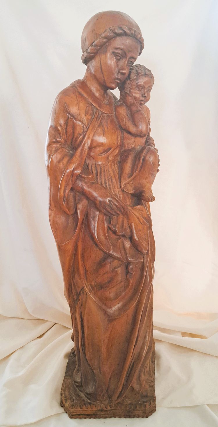 Sculpture of a Virgin and Child in patinated wood 19th century high 75 long 20 larg 20 cm