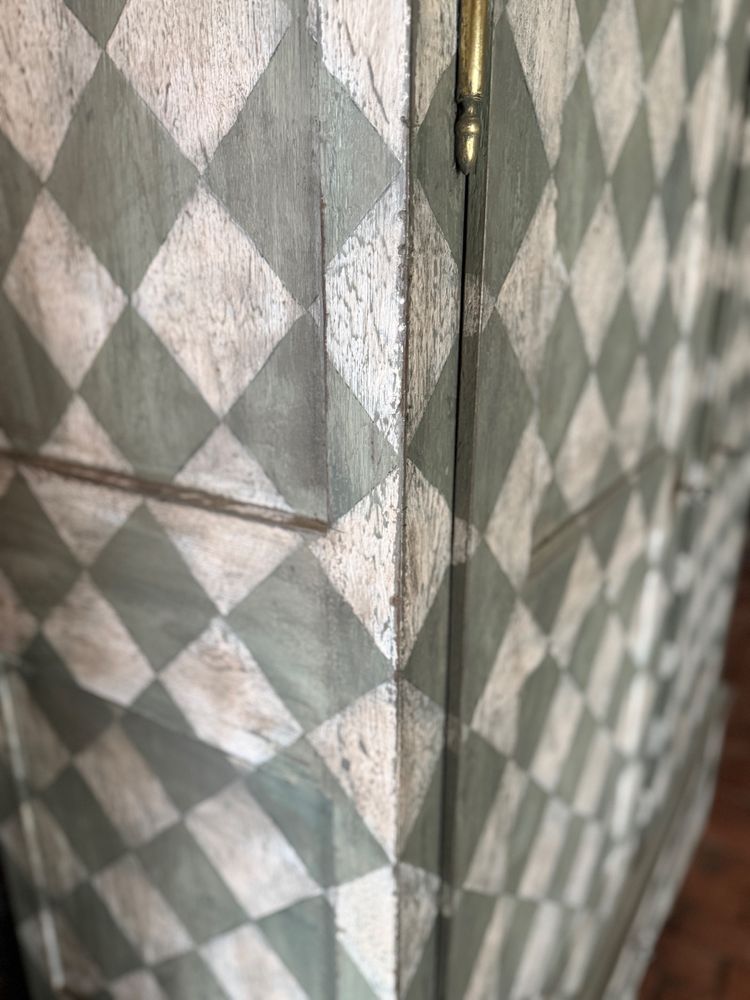 19th century patinated wardrobe with coloured square shape