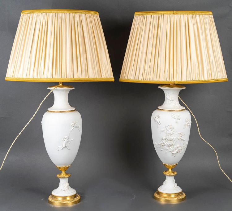 A pair of sèvres cookie vases mounted as lamps, 19th century