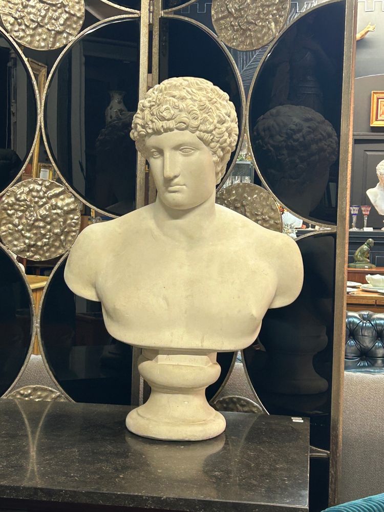 Large bust after the antique Hermes called "antinous Albani" 20th century plaster H 70 cm