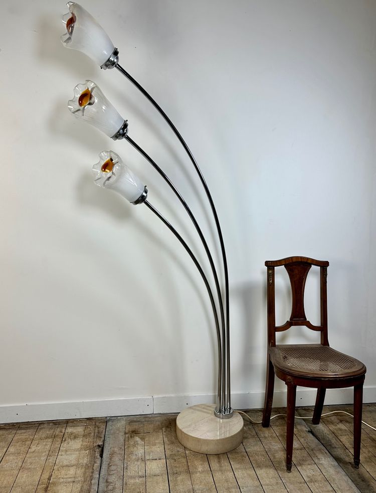 Murano metal and glass Italian Arc floor lamp 1960