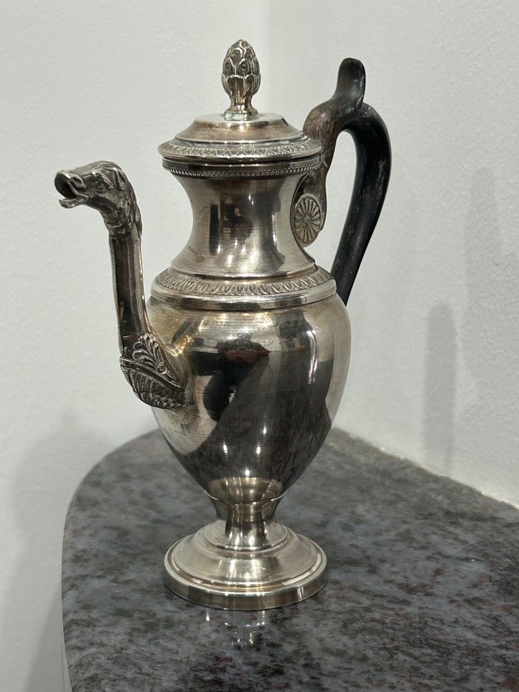 Pouring Pot - Teapot - Self-Serving Coffeepot In Solid Silver Minerva Marked Late 19th Century