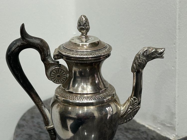 Pouring Pot - Teapot - Self-Serving Coffeepot In Solid Silver Minerva Marked Late 19th Century