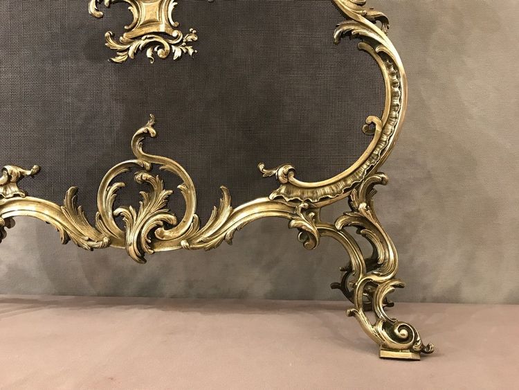 Louis XV style bronze fireplace screen from the 19th century