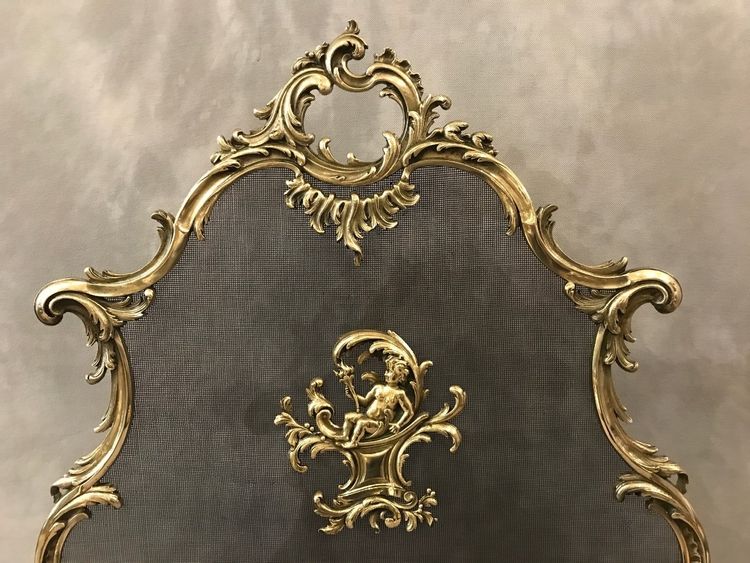 Louis XV style bronze fireplace screen from the 19th century