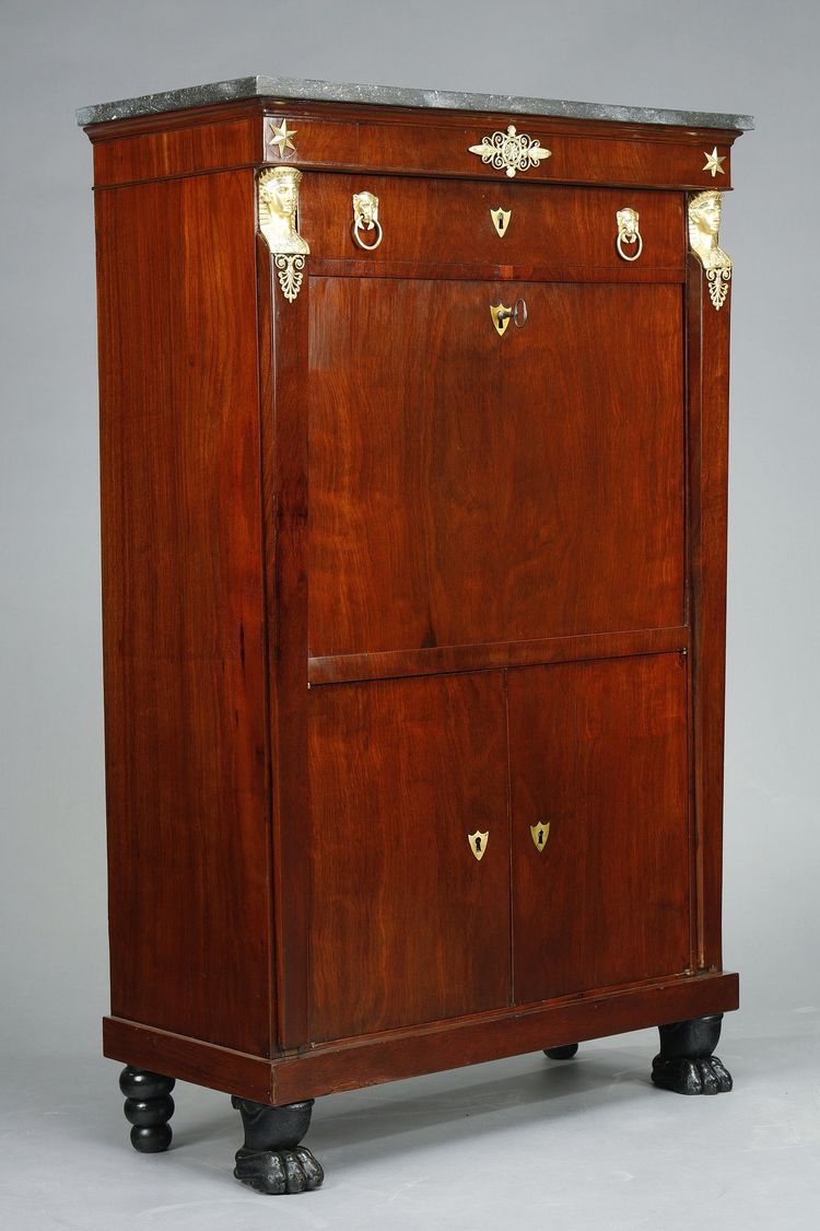 MAHOGANY AND MAHOGANY VENEER CONSULAT COMMODE AND SECRETARY