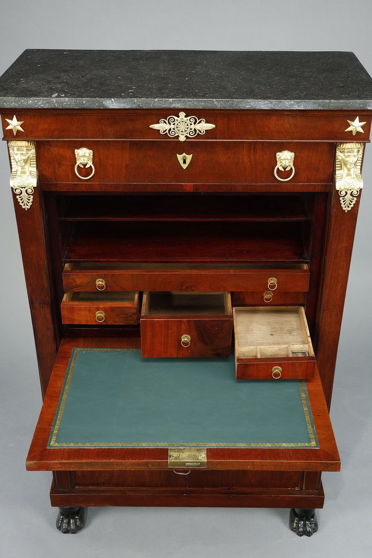 MAHOGANY AND MAHOGANY VENEER CONSULAT COMMODE AND SECRETARY