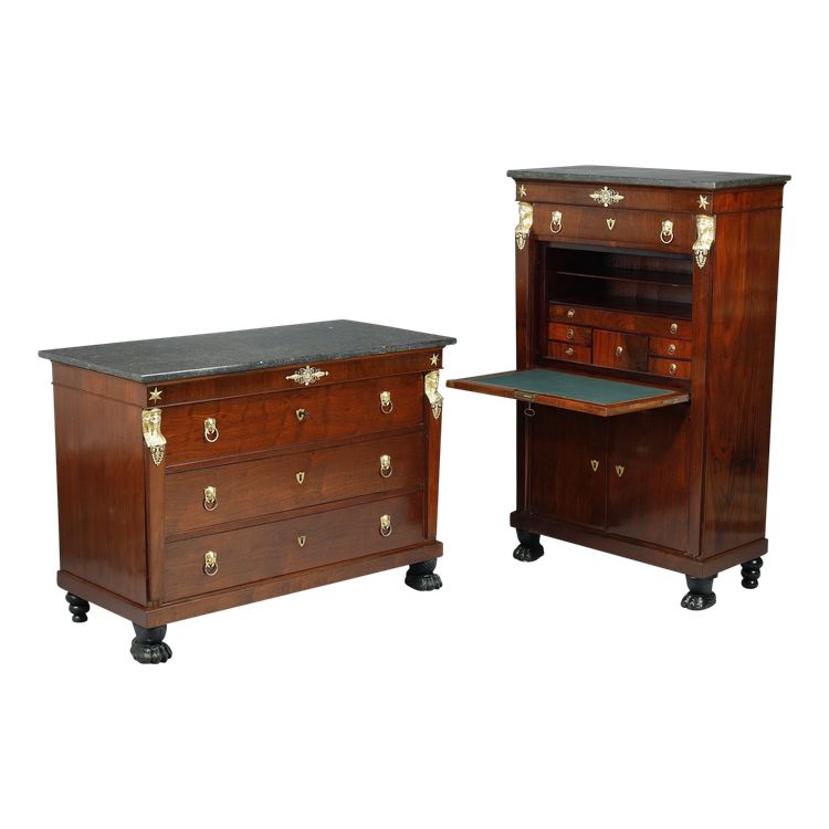 MAHOGANY AND MAHOGANY VENEER CONSULAT COMMODE AND SECRETARY