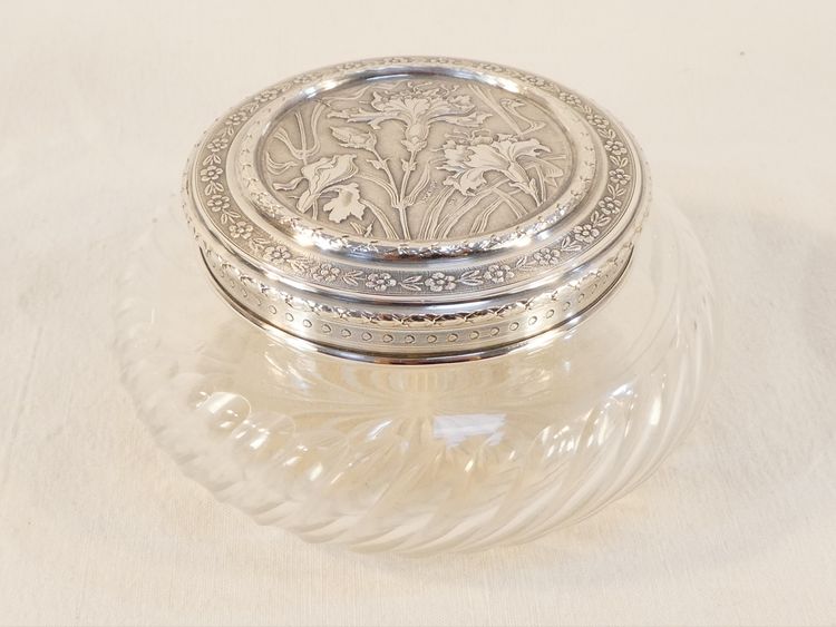 Bonbonniere ART NOUVEAU in CRYSTAL and SOLID SILVER with IRIS decoration