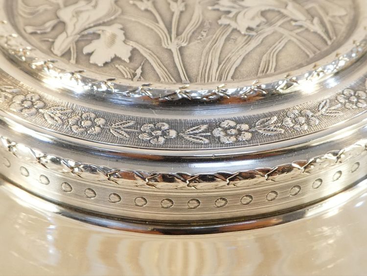 Bonbonniere ART NOUVEAU in CRYSTAL and SOLID SILVER with IRIS decoration