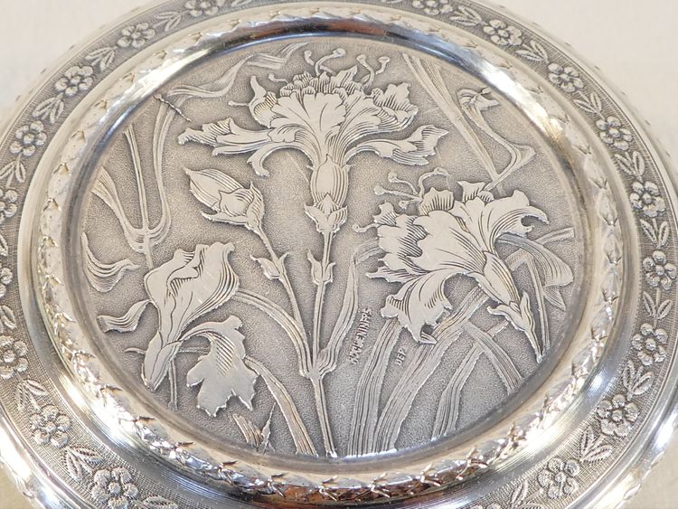 Bonbonniere ART NOUVEAU in CRYSTAL and SOLID SILVER with IRIS decoration