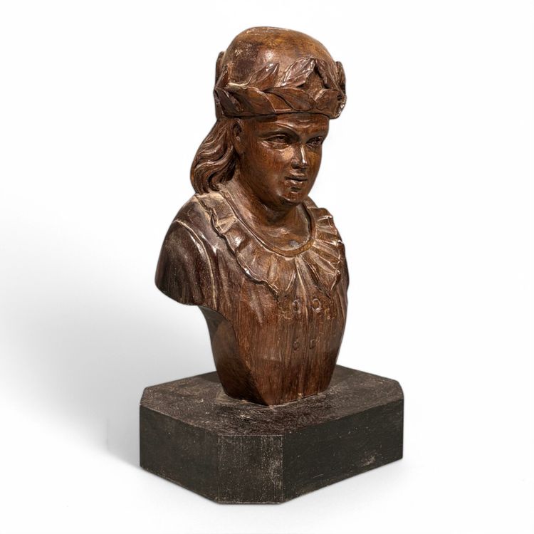 Carved wooden half-bust