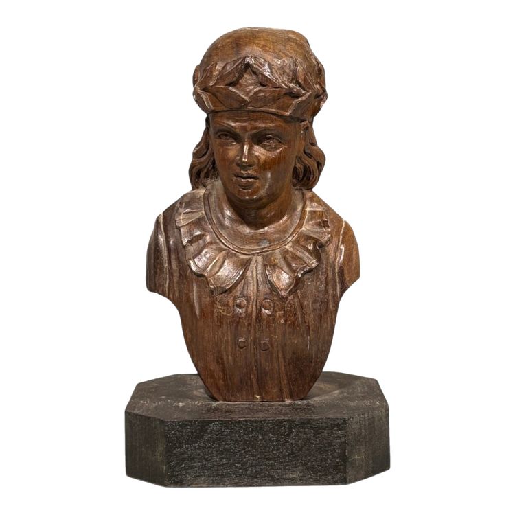 Carved wooden half-bust